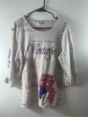 Chris’s Stuff Women’s XL Vintage Y2K Rhinestone Graphic Top Long Sleeve
